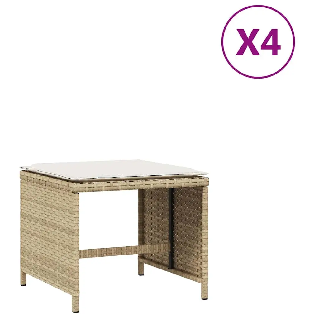 Garden Stools with Cushions, 4 pcs, Beige