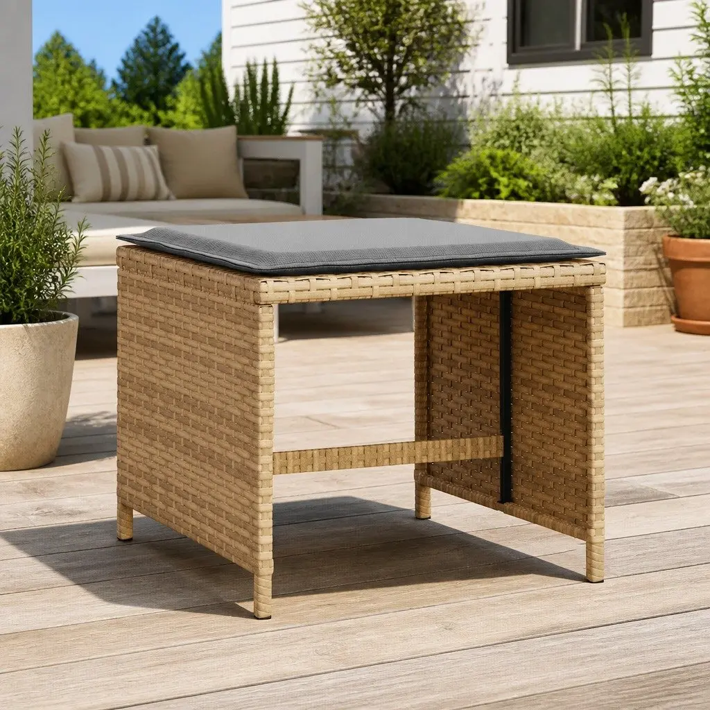 Garden Stools with Cushions 4 pcs Outdoor Patio Seating Set Beige 41x41x36 cm