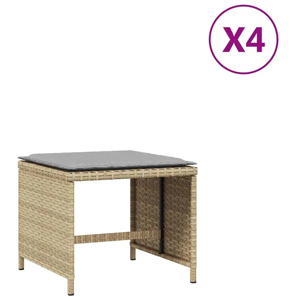 Garden Stools Outdoor Use 41x41x36 cm 4 Piece Set with Cushions Beige