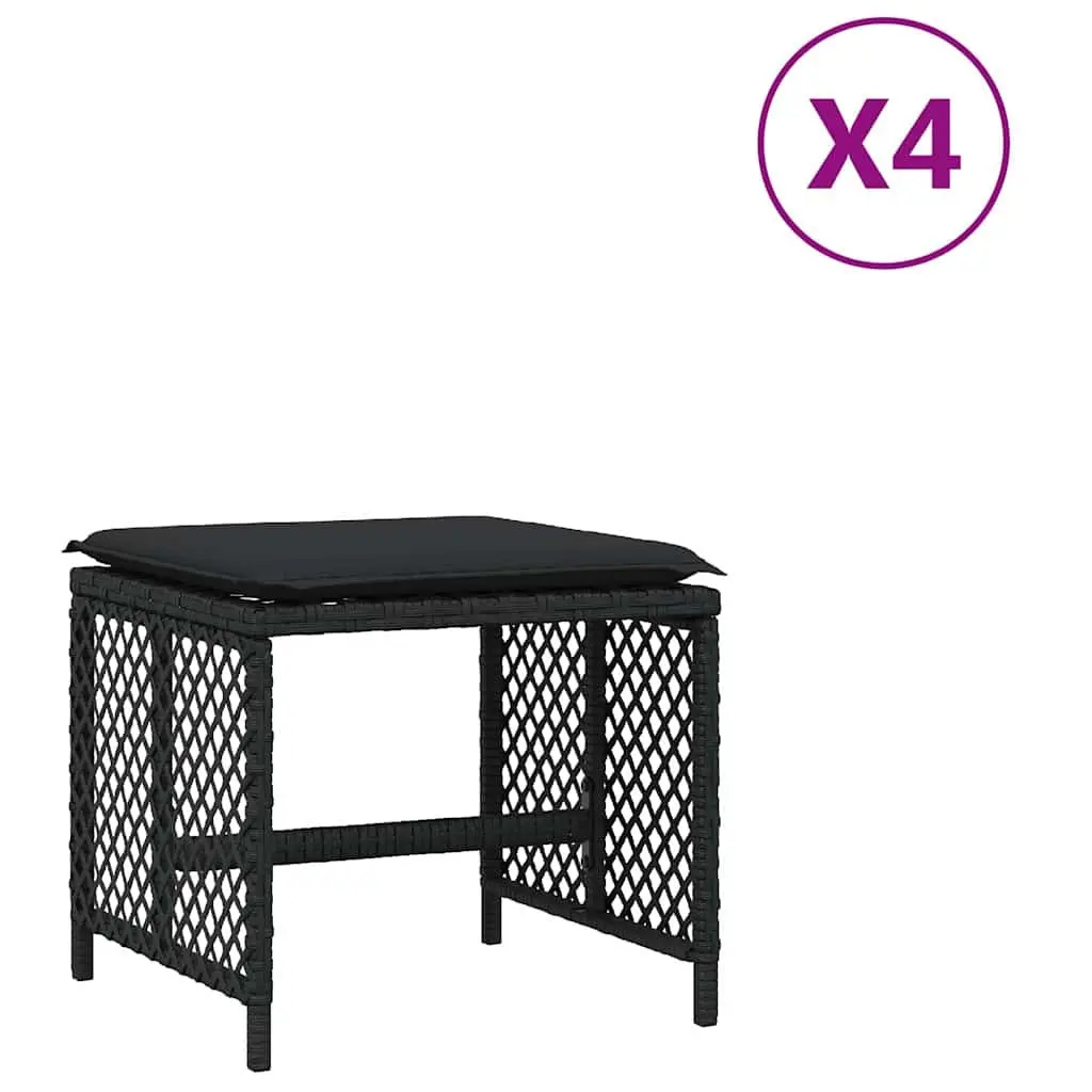 Garden Stools Outdoor 4 Piece Set with Cushions Black 41x41x36cm