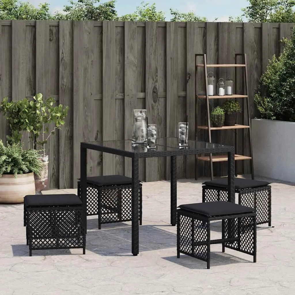 Garden Stools Outdoor 4 Piece Set with Cushions Black 41x41x36cm