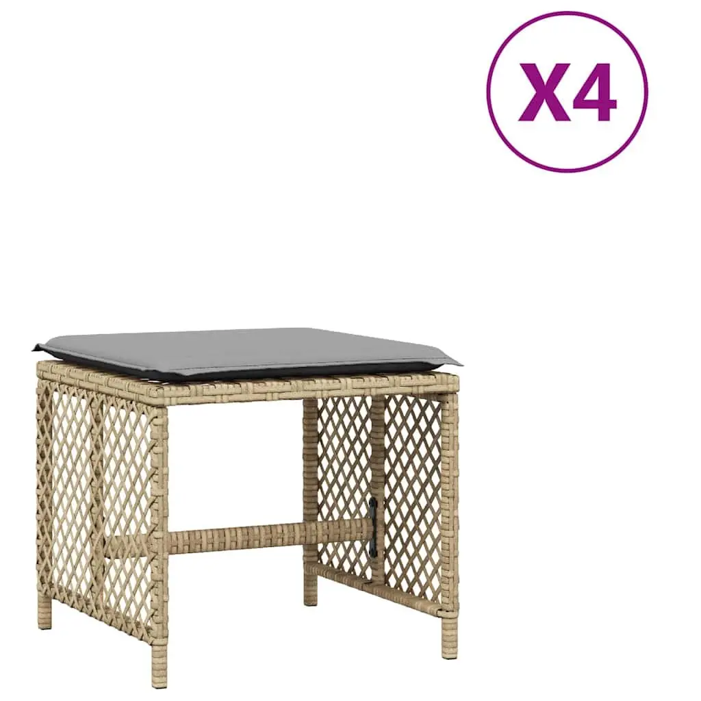 Garden Stools Outdoor Seating 4 Piece Beige Cushioned Poly Rattan