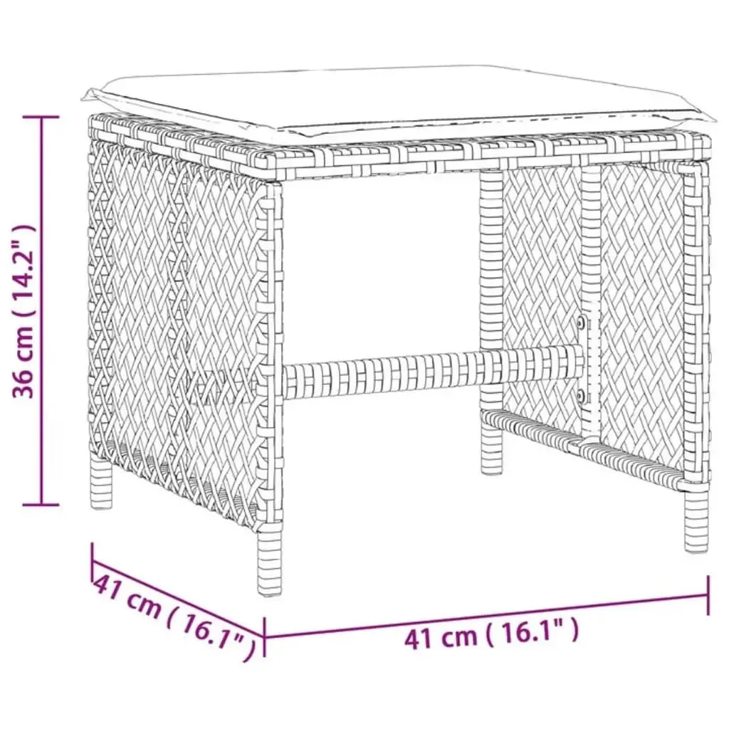 Garden Stools Outdoor Seating 4 Piece Beige Cushioned Poly Rattan