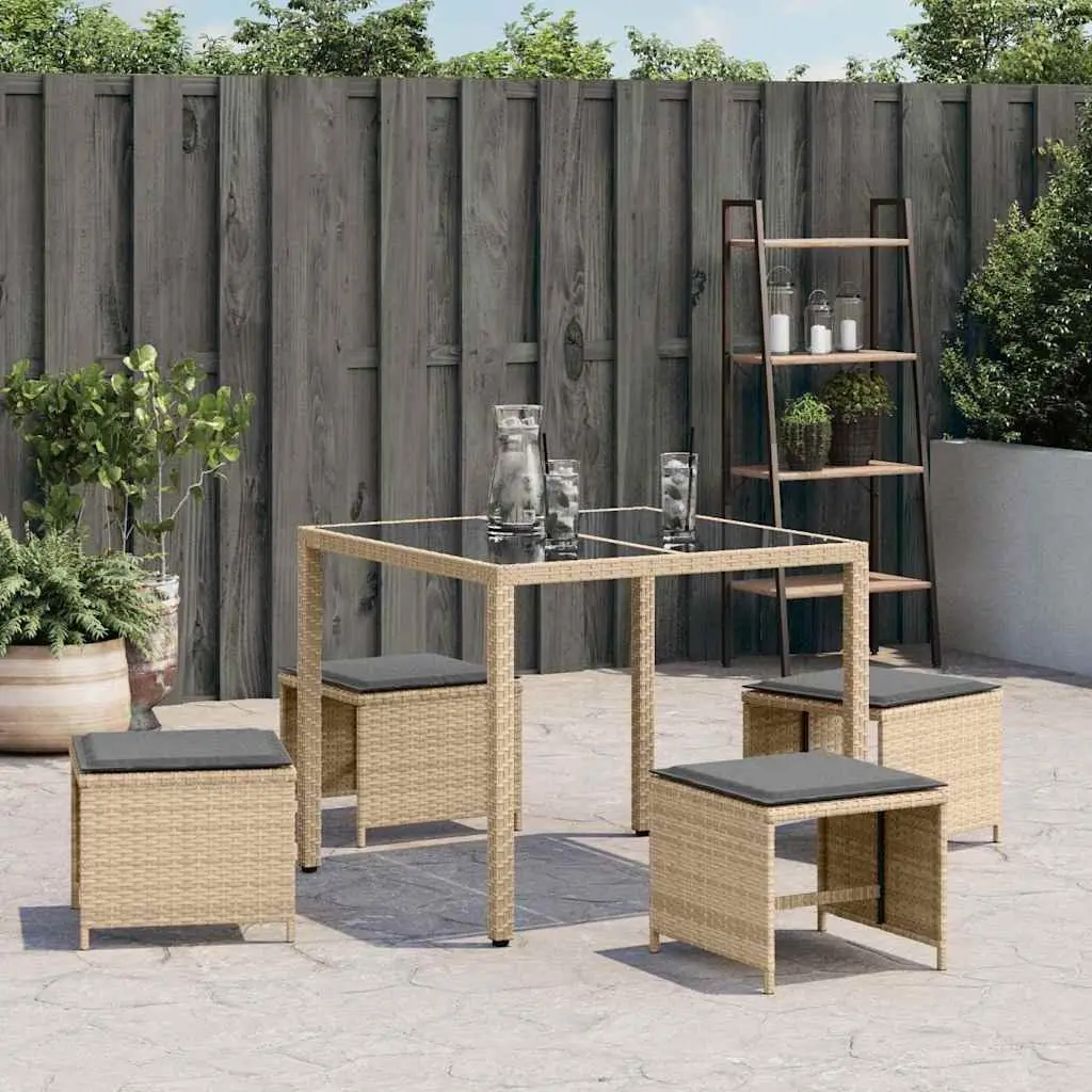 Garden Stools Outdoor Seating 4 Piece Beige Cushioned Poly Rattan