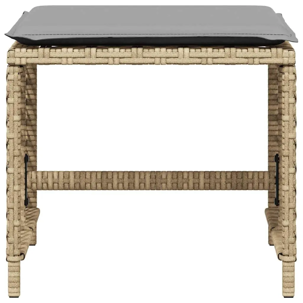 Garden Stools Outdoor Seating 4 Piece Beige Cushioned Poly Rattan