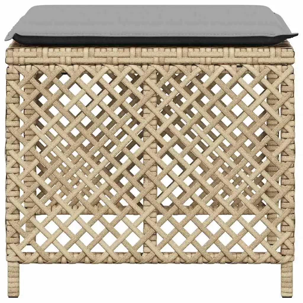 Garden Stools Outdoor Seating 4 Piece Beige Cushioned Poly Rattan