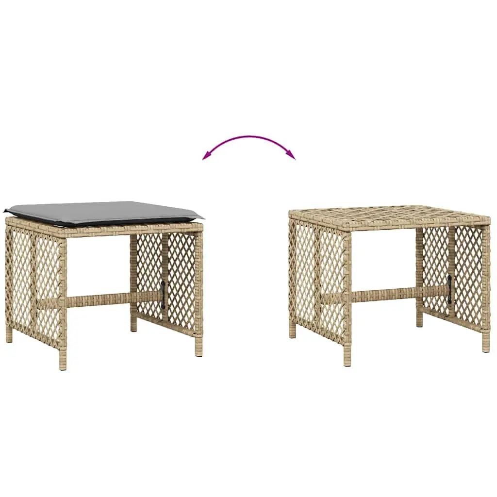 Garden Stools Outdoor Seating 4 Piece Beige Cushioned Poly Rattan