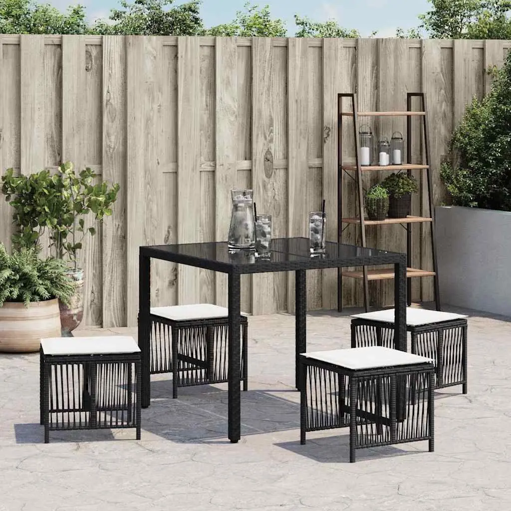 Outdoor Garden Stools with Cushions 4 pcs Black Poly Rattan Seat Pads
