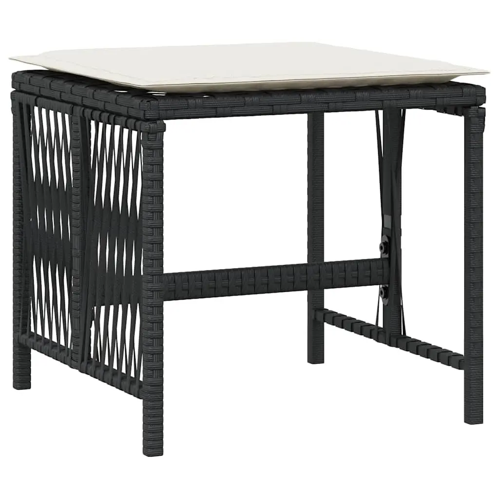 Outdoor Garden Stools with Cushions 4 pcs Black Poly Rattan Seat Pads