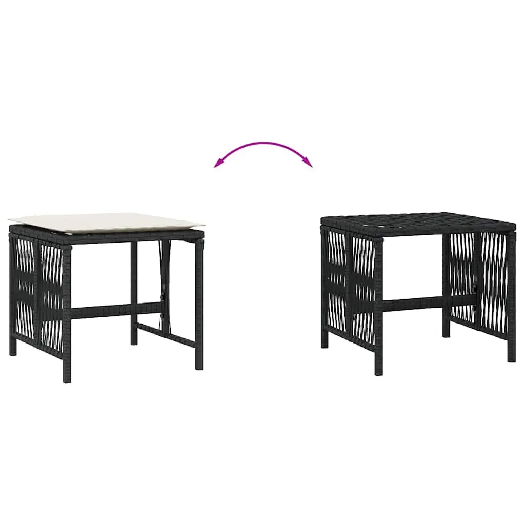 Outdoor Garden Stools with Cushions 4 pcs Black Poly Rattan Seat Pads