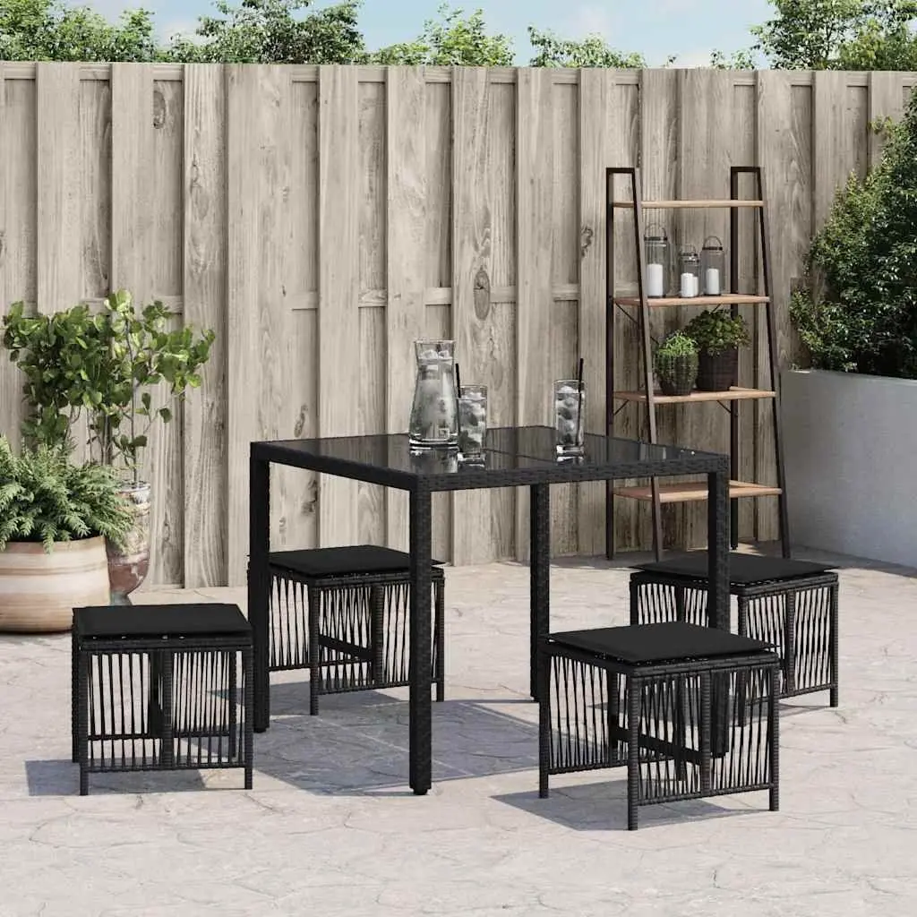 Garden Stools Outdoor 4 Piece Black Cushioned Poly Rattan Seating