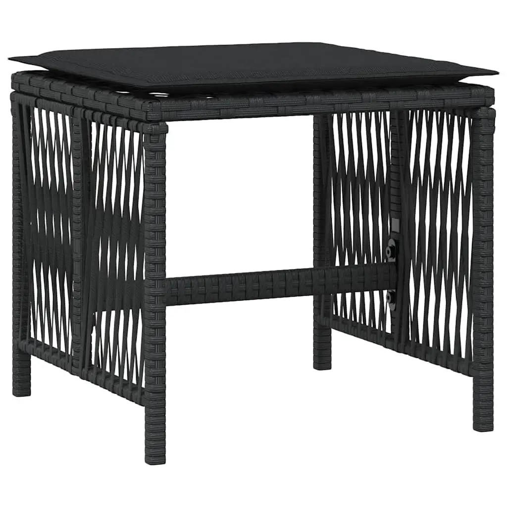 Garden Stools Outdoor 4 Piece Black Cushioned Poly Rattan Seating