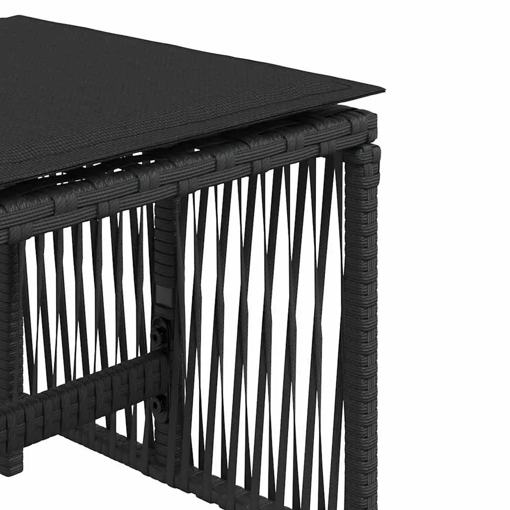 Garden Stools Outdoor 4 Piece Black Cushioned Poly Rattan Seating