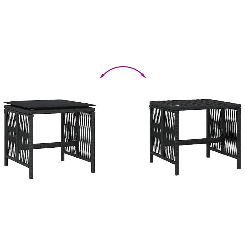 Garden Stools Outdoor 4 Piece Black Cushioned Poly Rattan Seating