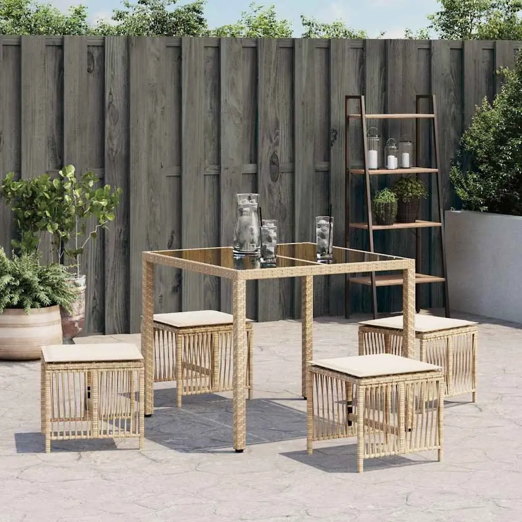 Garden Stools for Outdoor Use 4 Piece Beige Patio Furniture Set