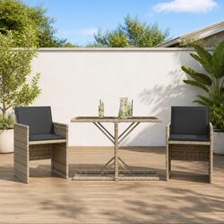 3 Piece Bistro Set: Grey Poly Rattan Chairs and Table