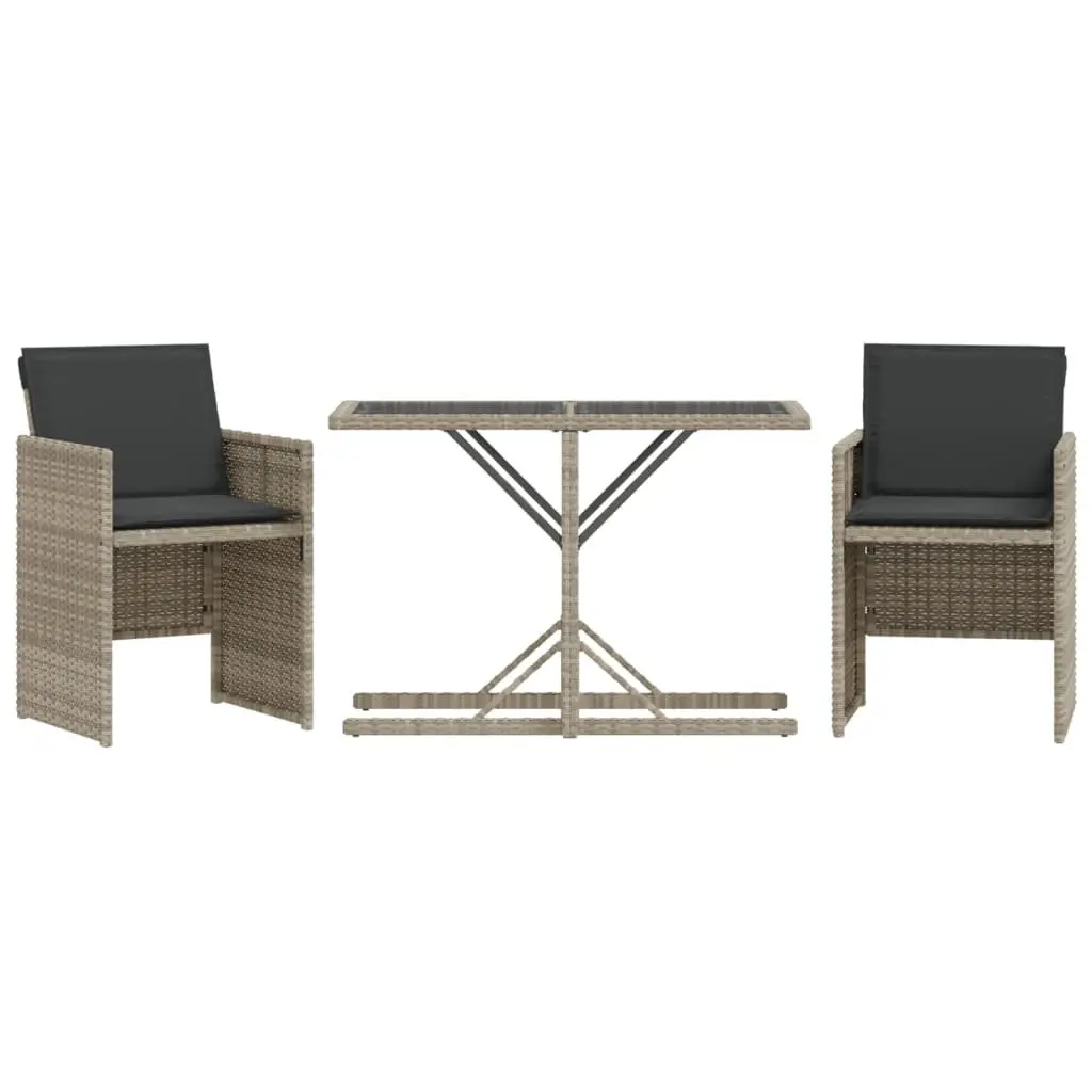 3 Piece Bistro Set for Garden Patio Grey Poly Rattan Chairs Table