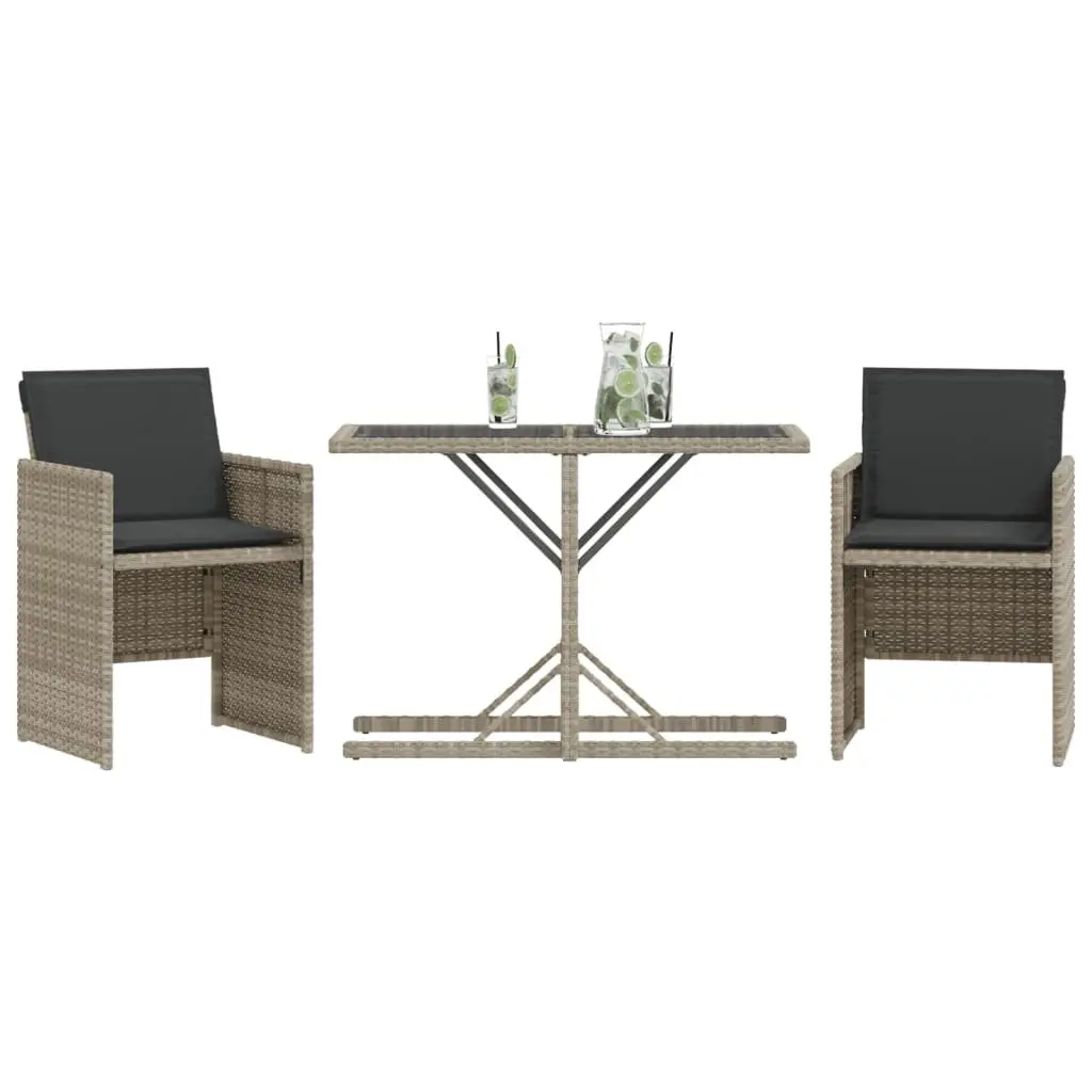 3 Piece Bistro Set for Garden Patio Grey Poly Rattan Chairs Table