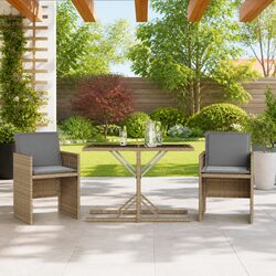 3 Piece Bistro Set: Beige Poly Rattan with Cushions