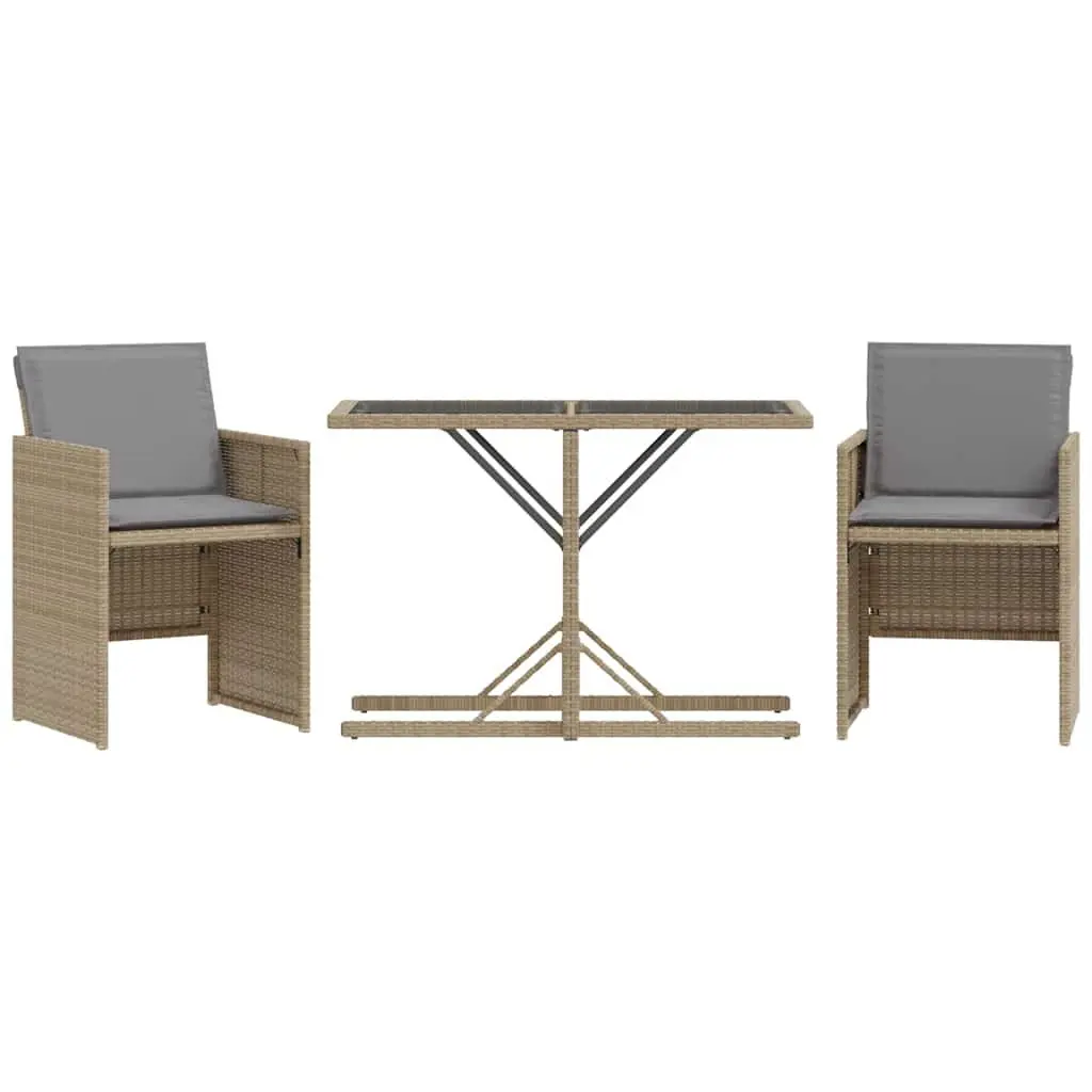 3 Piece Outdoor Bistro Set Garden Furniture Beige Poly Rattan Cushions Table