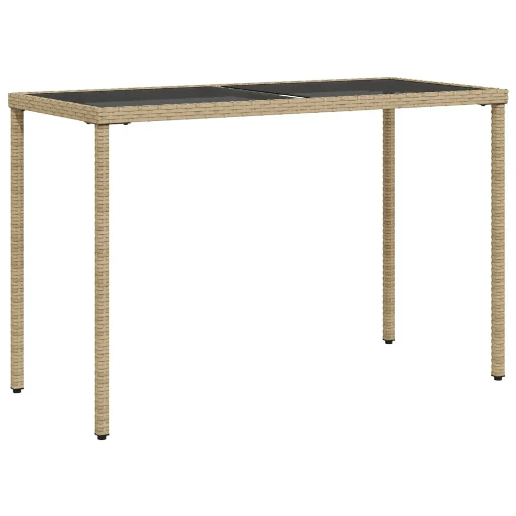 Garden Table Glass Top Beige Outdoor Patio Furniture 115x54x74cm Poly Rattan