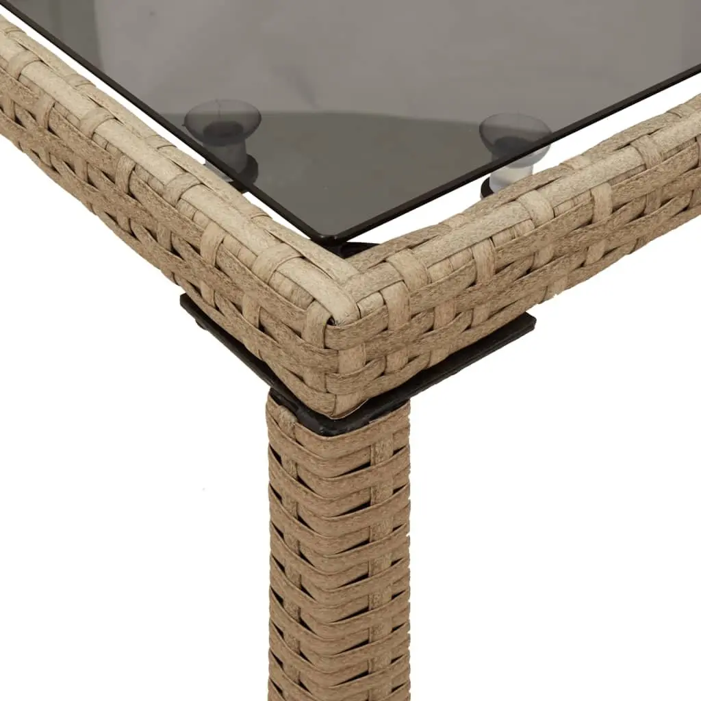 Garden Table Glass Top Beige Outdoor Patio Furniture 115x54x74cm Poly Rattan