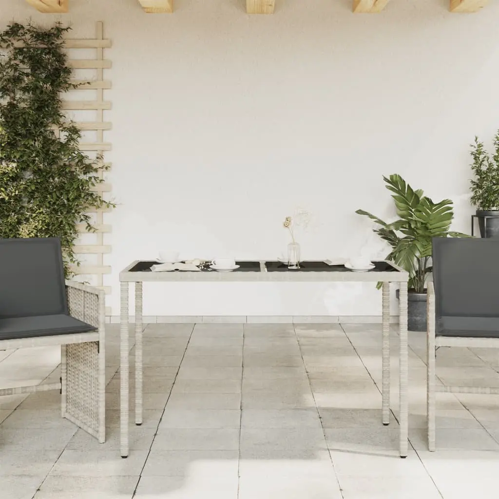 Garden Table Outdoor Patio Grey Glass Top Poly Rattan 115x54x74cm