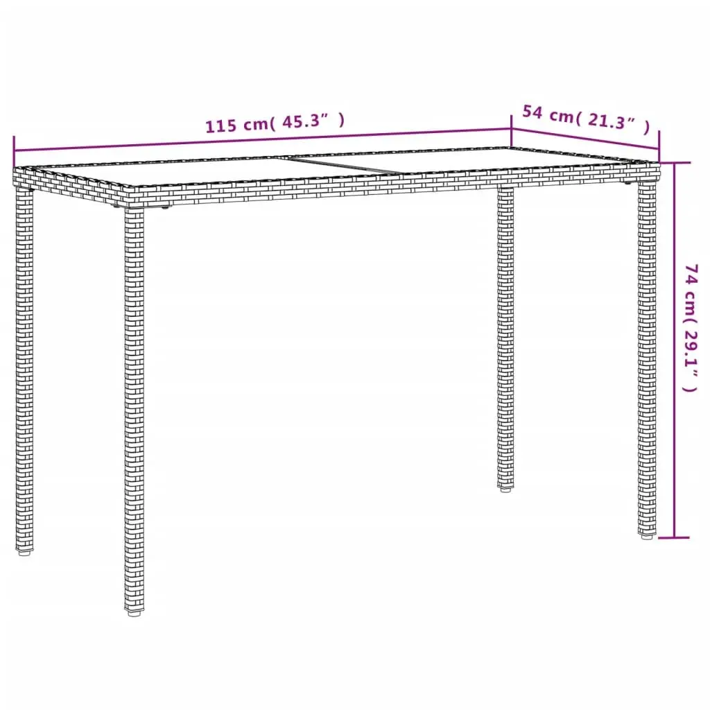 Garden Table Outdoor Patio Grey Glass Top Poly Rattan 115x54x74cm