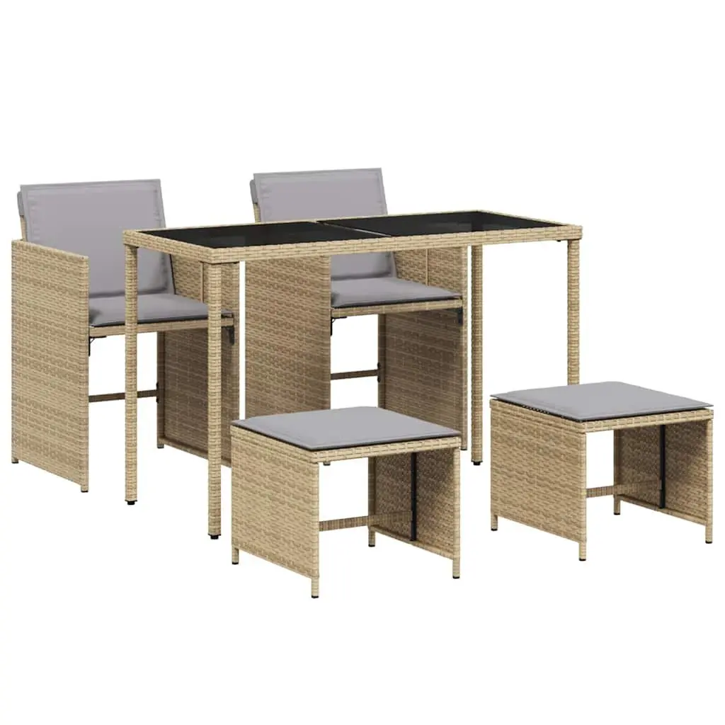Outdoor Garden Dining Set 5 Piece Beige Poly Rattan Chairs Table Patio