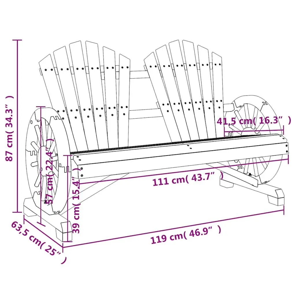 Outdoor Sectional Seating 2-Seater Adirondack Chair Solid Fir Wood Garden Lounge