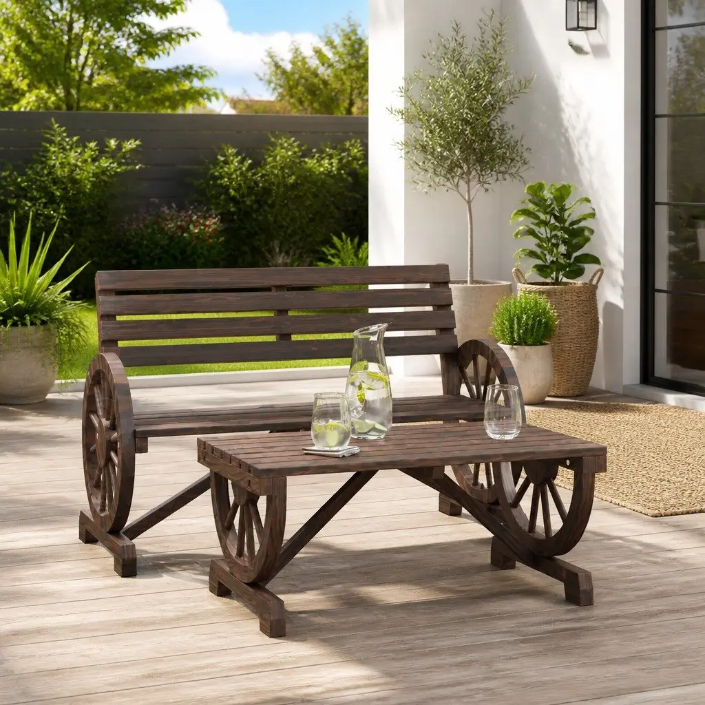 2 Piece Garden Lounge Set Outdoor Use Solid Fir Wood Patio Furniture