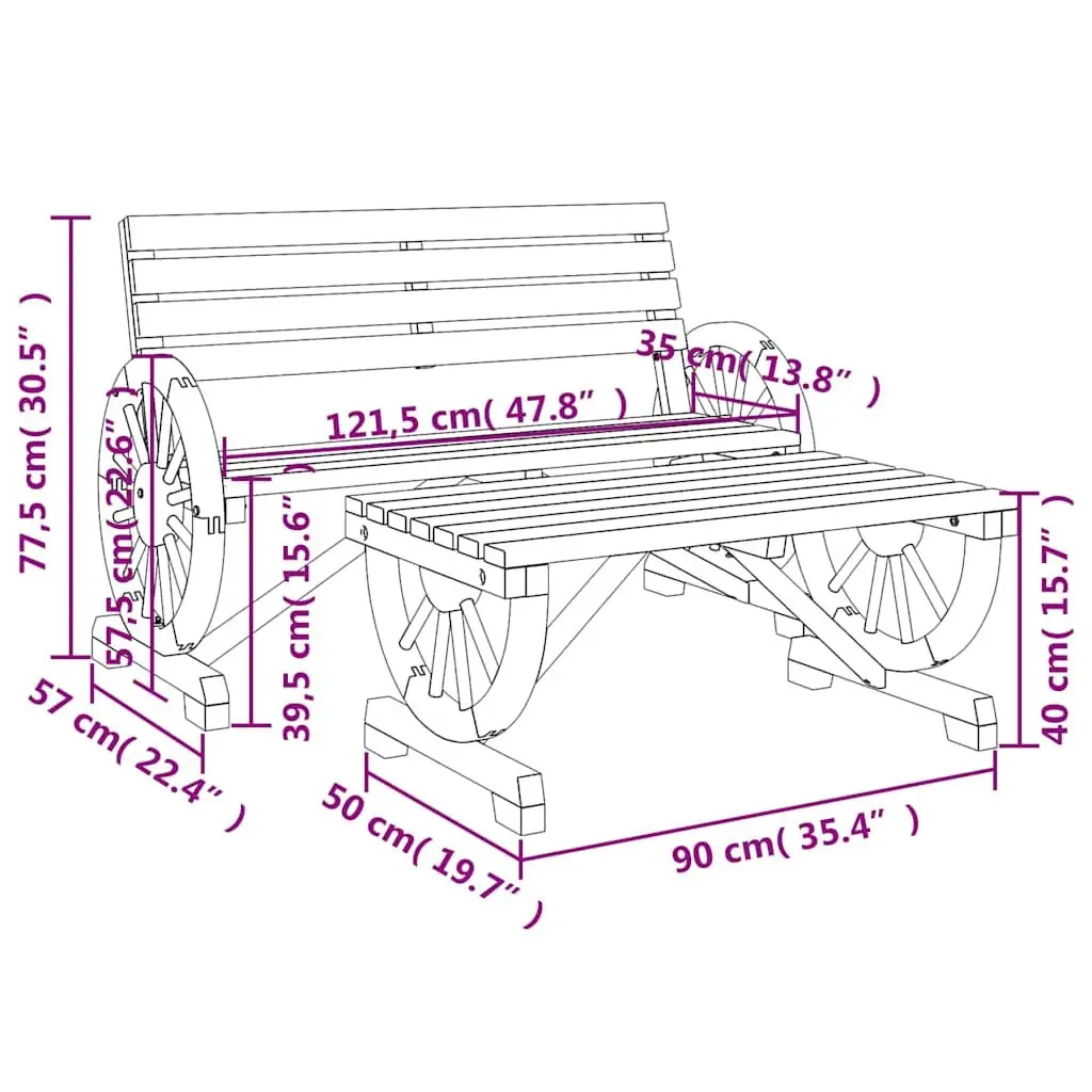2 Piece Garden Lounge Set Outdoor Use Solid Fir Wood Patio Furniture