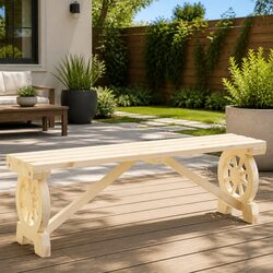 Outdoor Garden Bench 115cm Brown Wooden Seating Patio Furniture Wagon Wheel