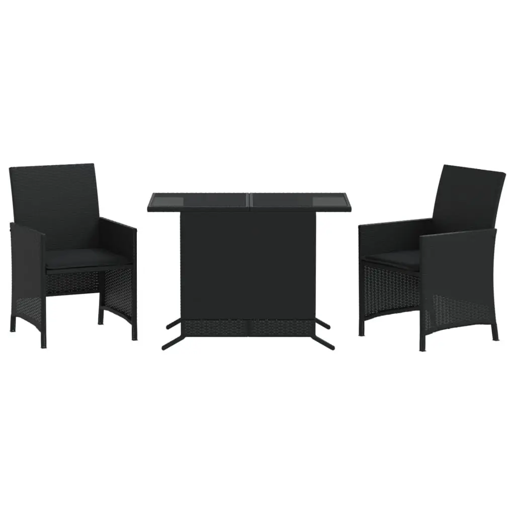 3 Piece Outdoor Bistro Set Garden Patio Black Poly Rattan Chairs Table