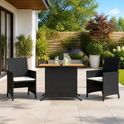 3 Piece Bistro Set: Black Poly Rattan Chairs & Table