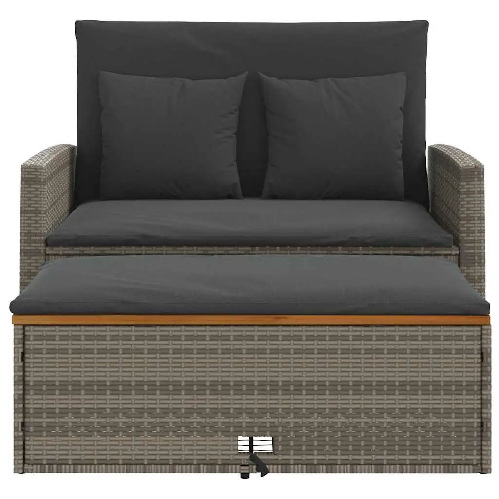 2-Seater Garden Sofa Bench Outdoor Grey Poly Rattan Acacia Wood