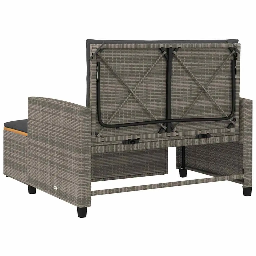 2-Seater Garden Sofa Bench Outdoor Grey Poly Rattan Acacia Wood