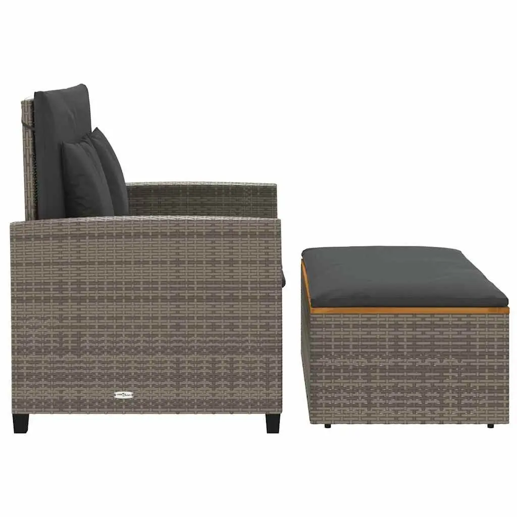 2-Seater Garden Sofa Bench Outdoor Grey Poly Rattan Acacia Wood