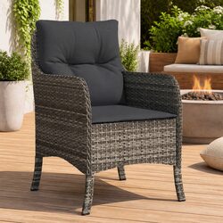 Set of 2 Grey Poly Rattan Garden Chairs with Cushions