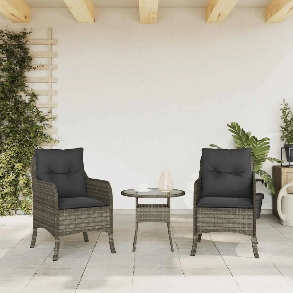 Grey Cushioned Outdoor Chairs Set 2 Pieces Poly Rattan for Patio Garden