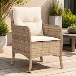 Outdoor Garden Chairs Set: 2 Beige Cushioned Seats