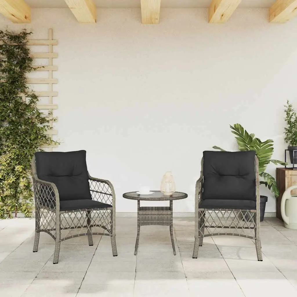Outdoor Garden Chairs 2 Pcs Grey Poly Rattan Cushioned Seating Furniture