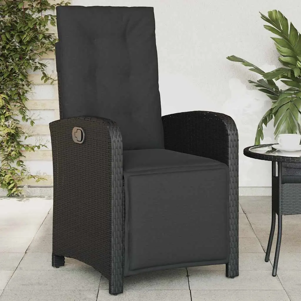 Outdoor Reclining Garden Chairs 2pcs with Footrest and Cushions Black
