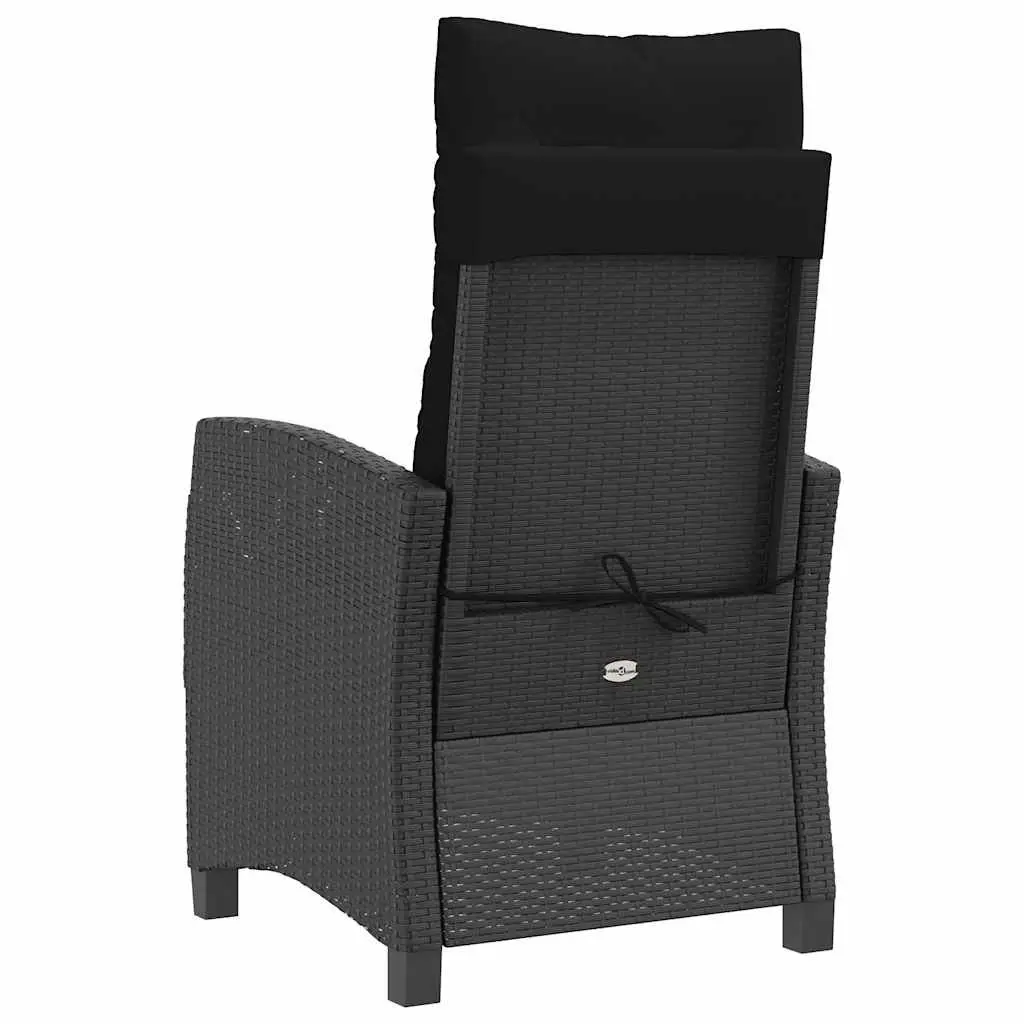 Reclining Garden Chair Outdoor Use Adjustable Backrest Padded Cushions Black