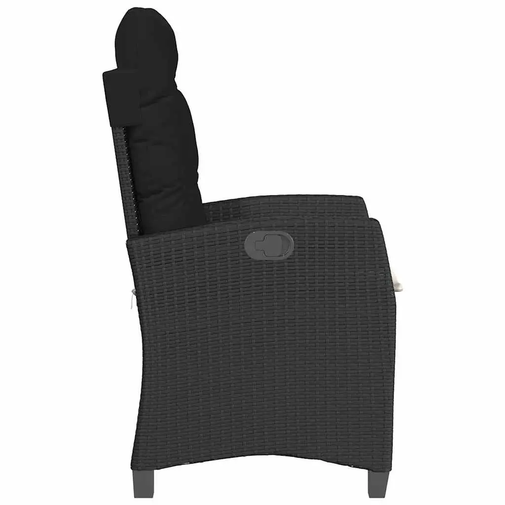 Reclining Garden Chair Outdoor Use Adjustable Backrest Padded Cushions Black