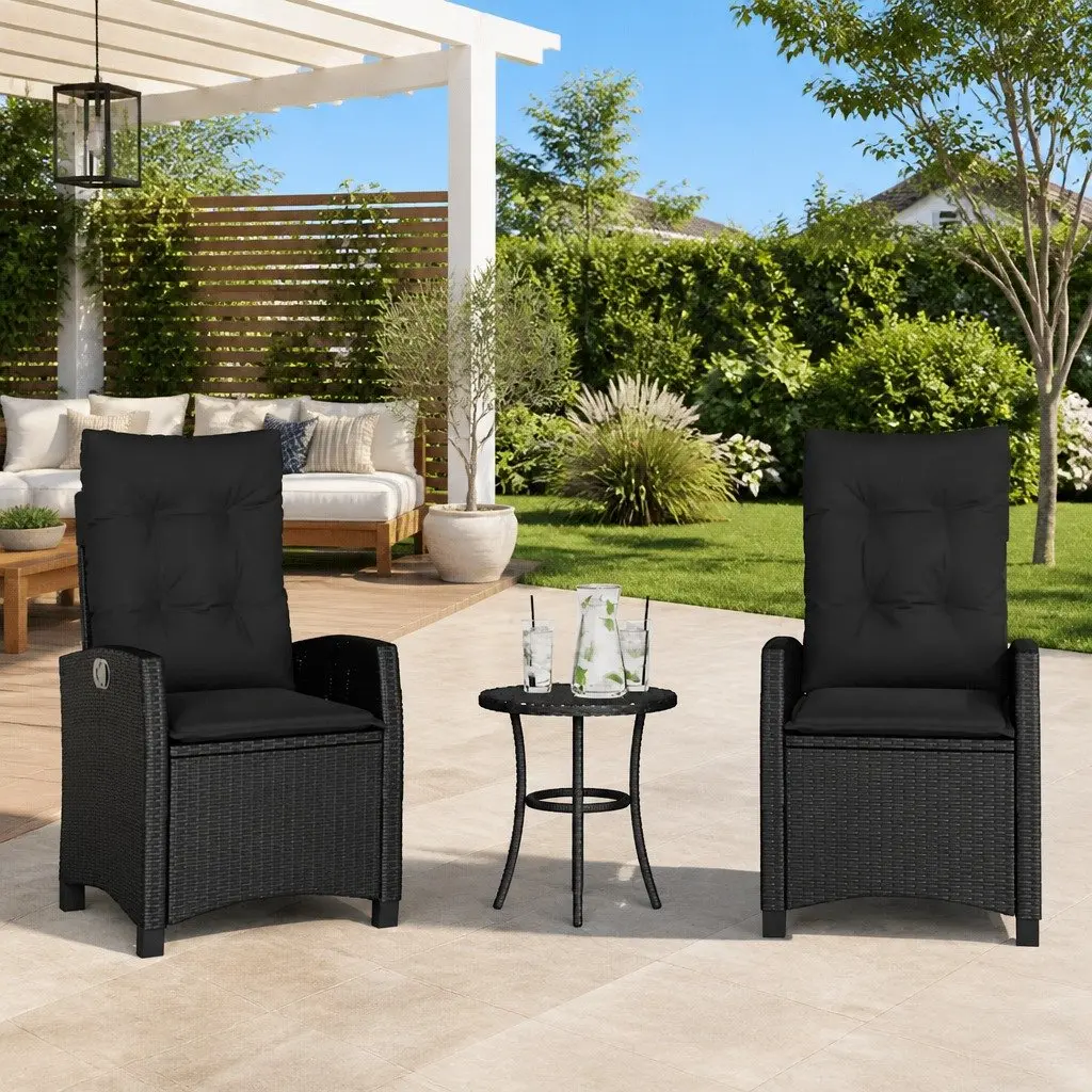 Reclining Garden Chairs Set 2 pcs Outdoor Black Patio Seating with Cushions
