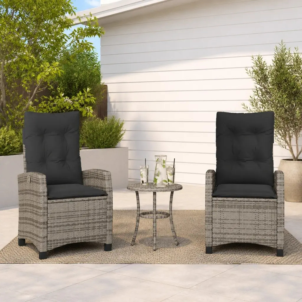 Reclining Garden Chairs Outdoor 2 pcs Grey Poly Rattan with Cushions Adjustable