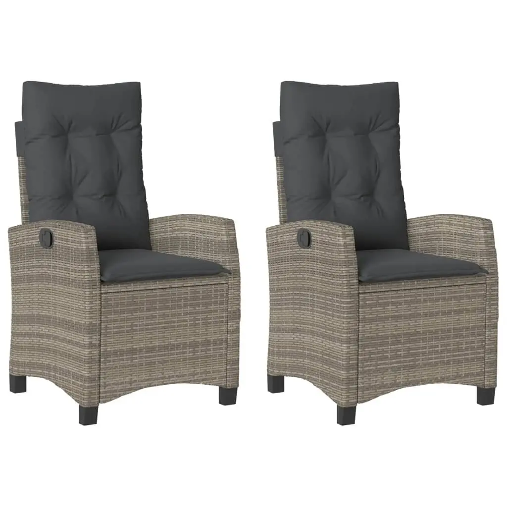 Reclining Garden Chairs Outdoor 2 pcs Grey Poly Rattan with Cushions Adjustable