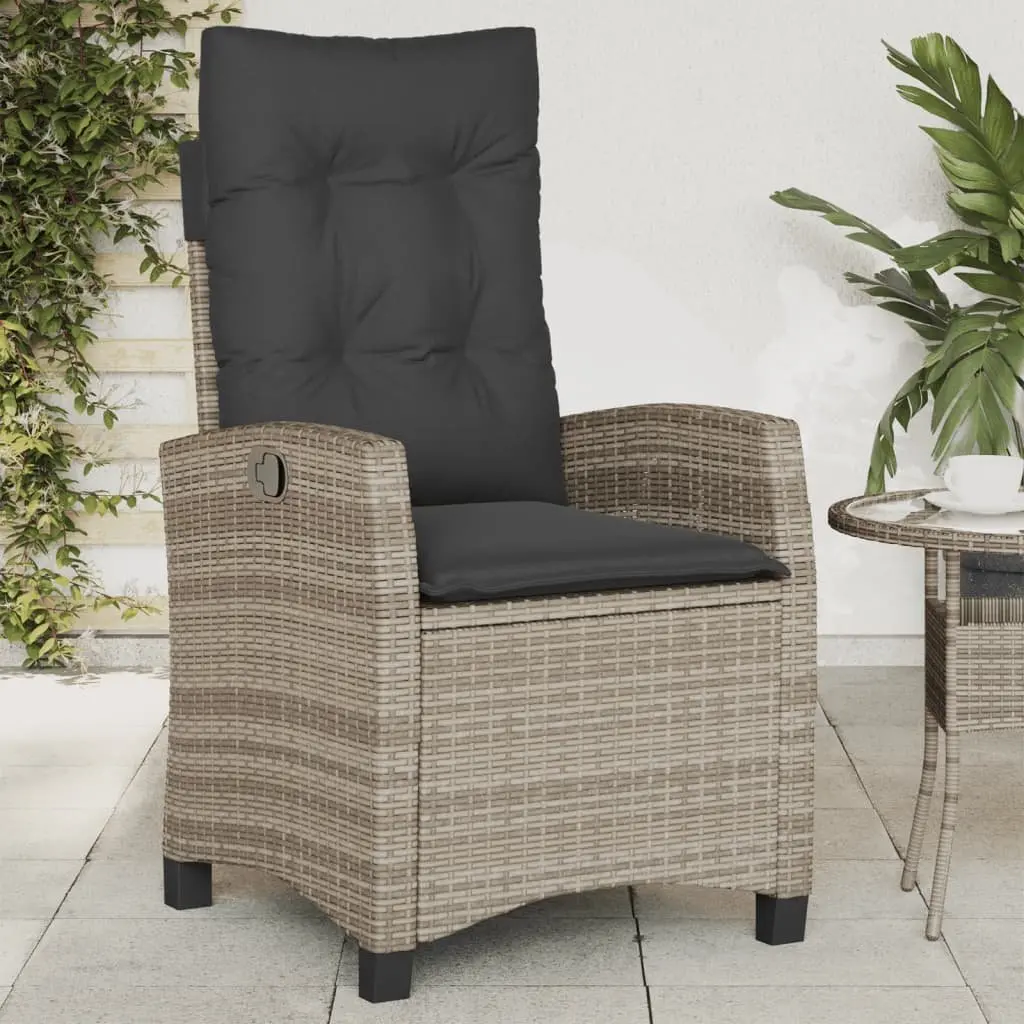 Reclining Garden Chairs Outdoor 2 pcs Grey Poly Rattan with Cushions Adjustable