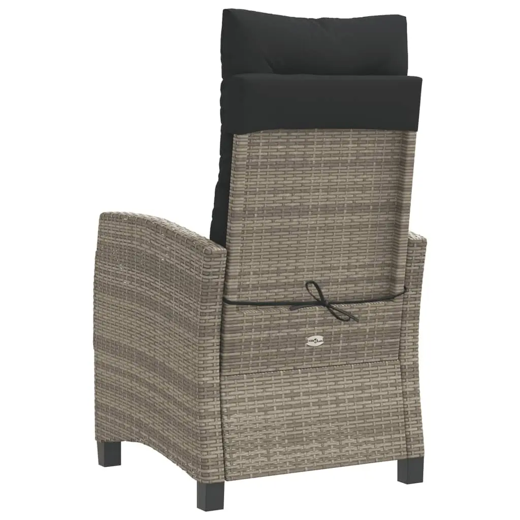 Reclining Garden Chairs Outdoor 2 pcs Grey Poly Rattan with Cushions Adjustable